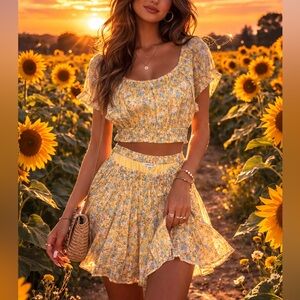 American Eagle Outfitters Floral Yellow Skirt Set
